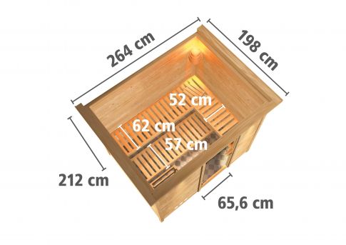 Karibu Massivholzsauna Sonara 231x196 cm | Wandstärke 40mm