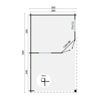 Grundriss 5 Eck Gartenhaus Stig 28mm 500x300cm