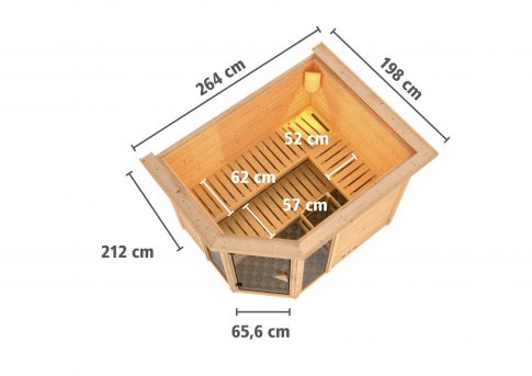 Karibu Massivholzsauna Sinai 236x184 cm | Wandstärke 40mm