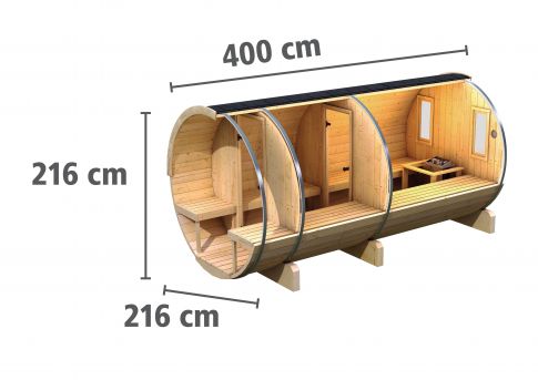 Karibu Massivholzsauna Fasssauna 400x216 cm | Wandstärke 42mm