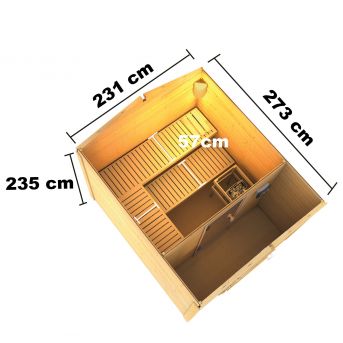 Karibu Massivholzsauna Saunahaus Bosse 1 mit Vorraum | 231x273 cm | Wandstärke 38mm