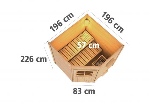 Karibu Massivholzsauna Saunahaus Pekka 196x196 cm | Wandstärke 38mm