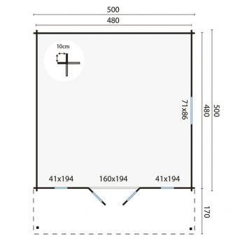 Grundriss Gartenhaus Emiel 44mm 500x500+170cm Vordach