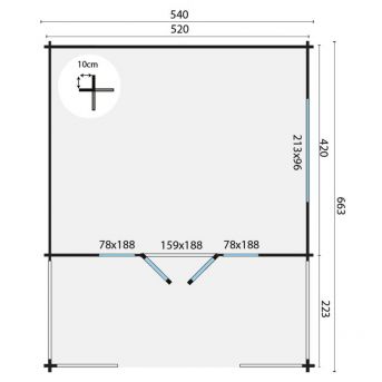 Grundriss Gartenhaus Nottingham 540x440+223cm 