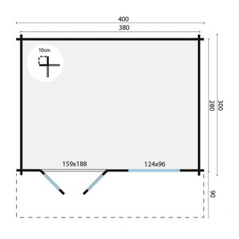 Grundriss Gartenhaus Rorik 400x300+90cm