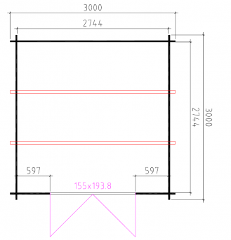 Grundriss Gartenhaus Zeus 300x300cm