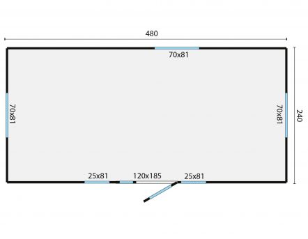 Grundriss Bauwagen 480 Patricia mit Seitentür 240x480cm
