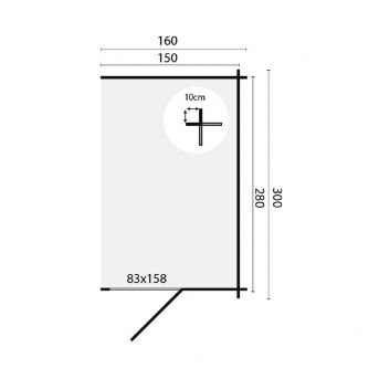 Grundriss Gartenhaus-Anbau 44mm 160x300cm