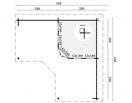 Grundriss Gartenhaus Funen 44mm 598x598cm