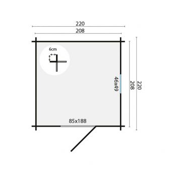 Grundriss Gartenhaus Gerätehaus  Eigo 19mm 220x220cm