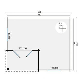 Grundriss Gartenhaus Johan 34mm 500x410cm