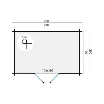 Grundriss Gartenhaus Novalie 19mm 300x200cm