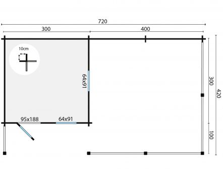 Grundriss Gartenhaus Ragna 40mm 720x420cm