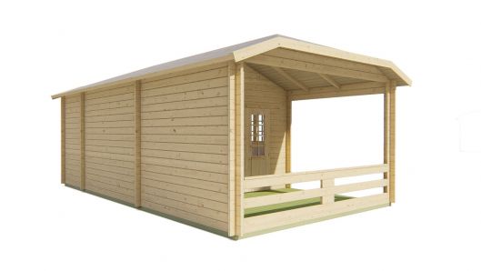 Seitliche Ansicht von Hinten Gartenhaus Viveka 44mm 750x420cm