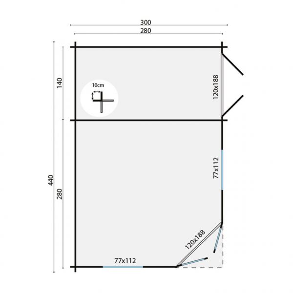 Grundriss 5 Eck Gartenhaus Agnes 44mm 440x300cm