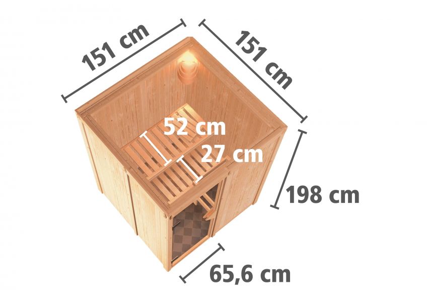 Karibu Systemsauna Minja | 151x151 cm | Wandstärke 68mm