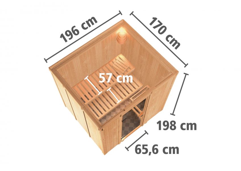 Karibu Systemsauna Daria | 196 x170 cm | Wandstärke 68mm