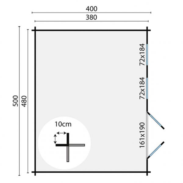 Grundriss Gartenhaus Annabel 40mm 500x400cm