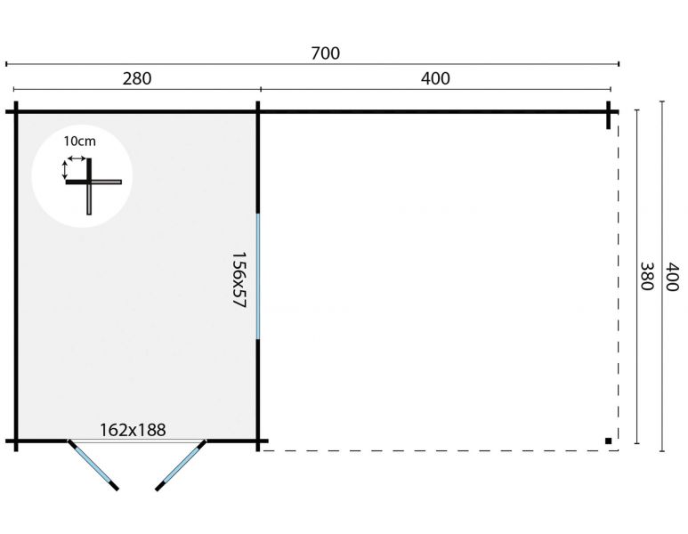 Grundriss Gartenhaus Anton 40mm Grau Imprägniert 300+400x400cm