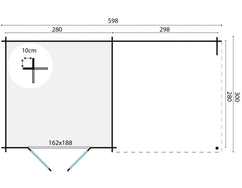 Grundriss Gartenhaus Chappo 28mm 300x300+298cm