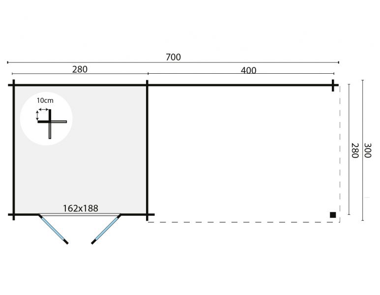 Grundriss Gartenhaus Charlotta 300+400x300cm