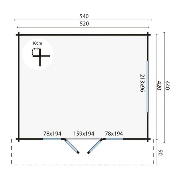 Grundriss Gartenhaus Newcastle 540x440+90cm