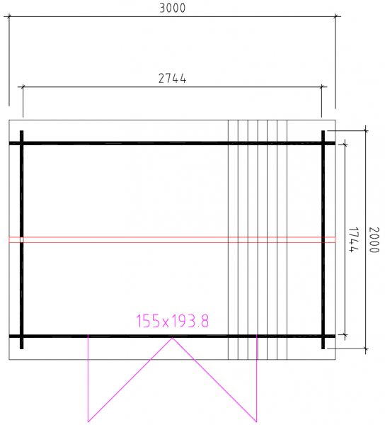 Grundriss Gartenhaus Stefan 28mm 300x200cm Pultdach