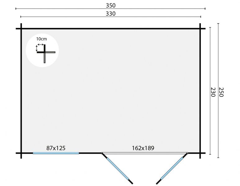 Grundriss Gartenhaus Daisy 40mm 350x250cm