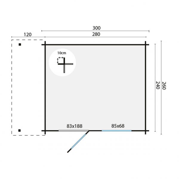 Grundriss Gartenhaus Lars 28mm 420x260cm