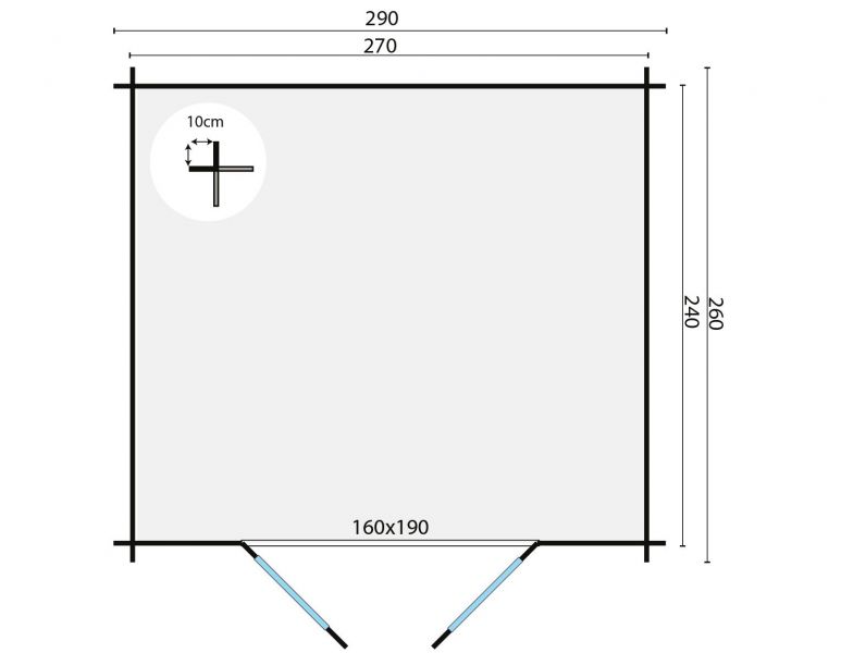 Grundriss Gartenhaus Mila 28mm 290x260cm