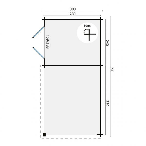 Grundriss Gartenhaus Ove 28mm 590x300cm