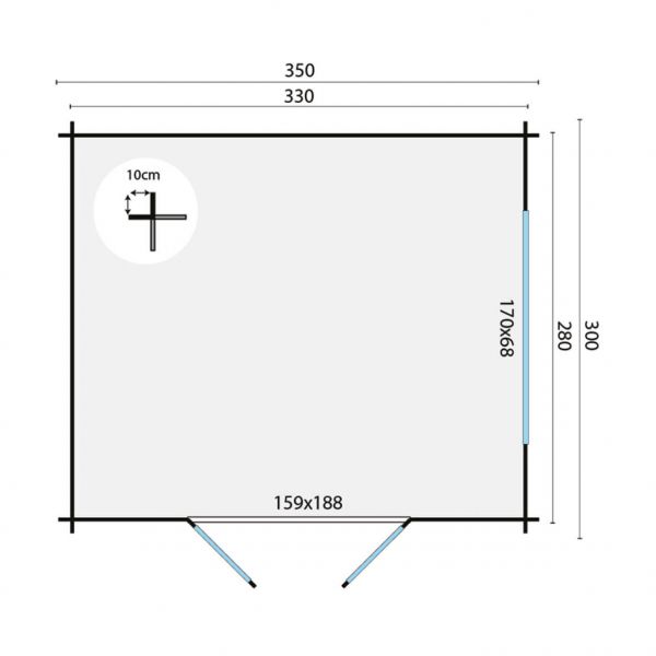 Grundriss Gartenhaus Skov 28mm 350x300cm