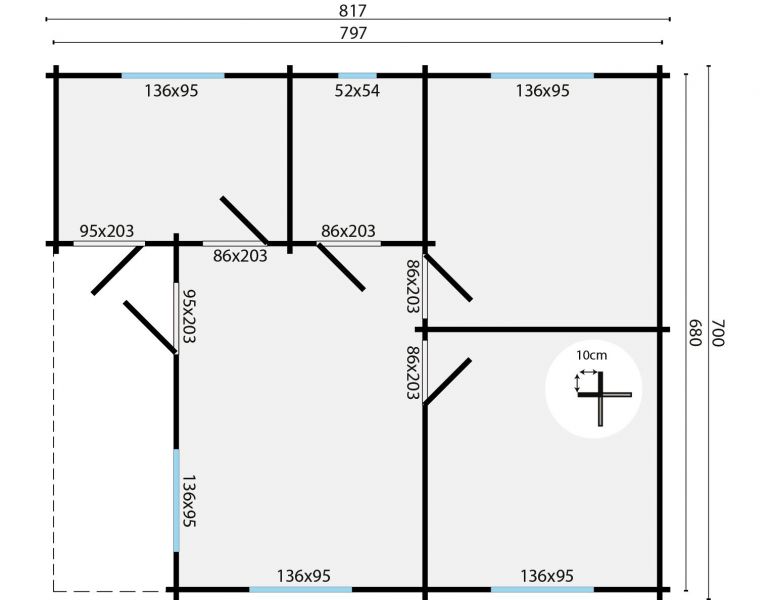 Grundriss Gartenhaus Wochenendhaus Ardee 70mm 817x700cm