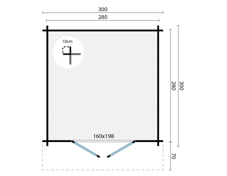 Grundriss Gerätehaus Gerätehaus Gartenhaus Ingo 44mm 300x300cm + 70cm Vordach