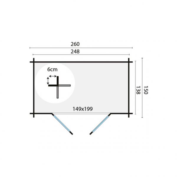 Grundriss Gerätehaus Gartenhaus Malva 19mm 260x150cm